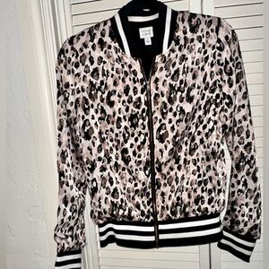 Peyton Jensen pink leopard silky bomber jacket